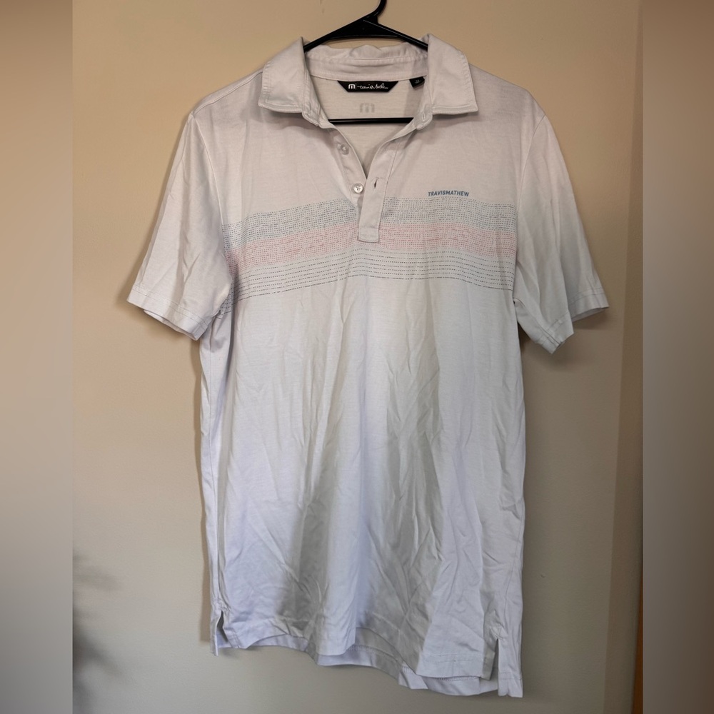 White and Pink Striped Polo Shirt